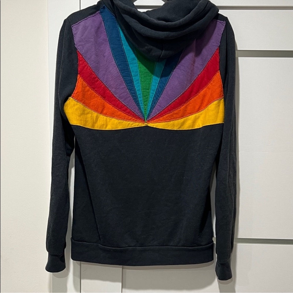Aviator Nation Black Hoodie with Rainbow Fan Back